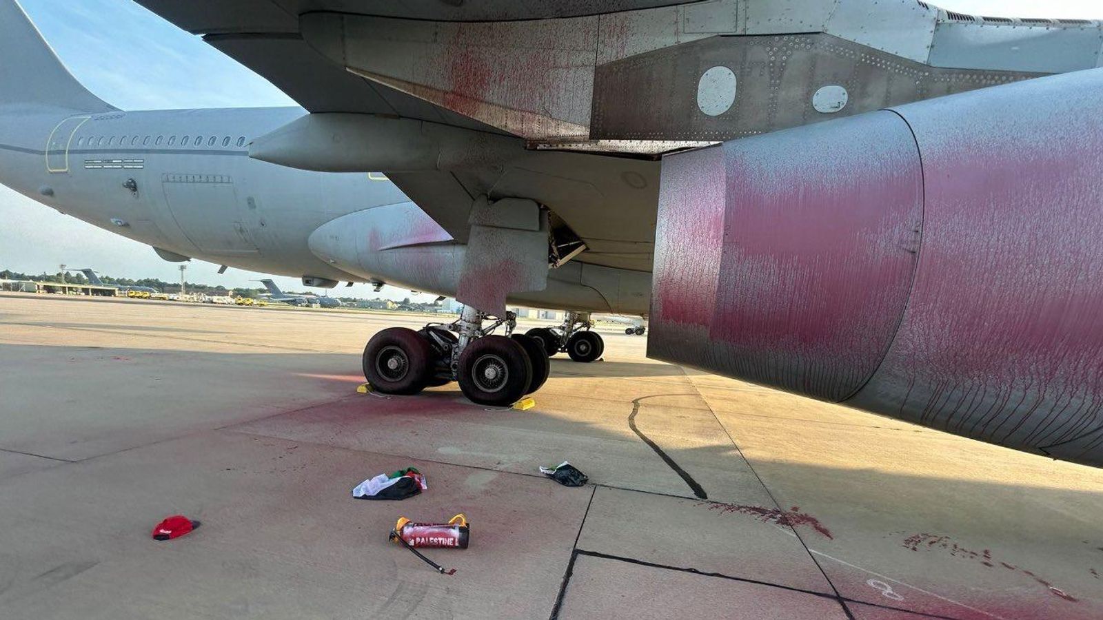 Four people arrested after aircraft vandalised at RAF Brize Norton | UK News
