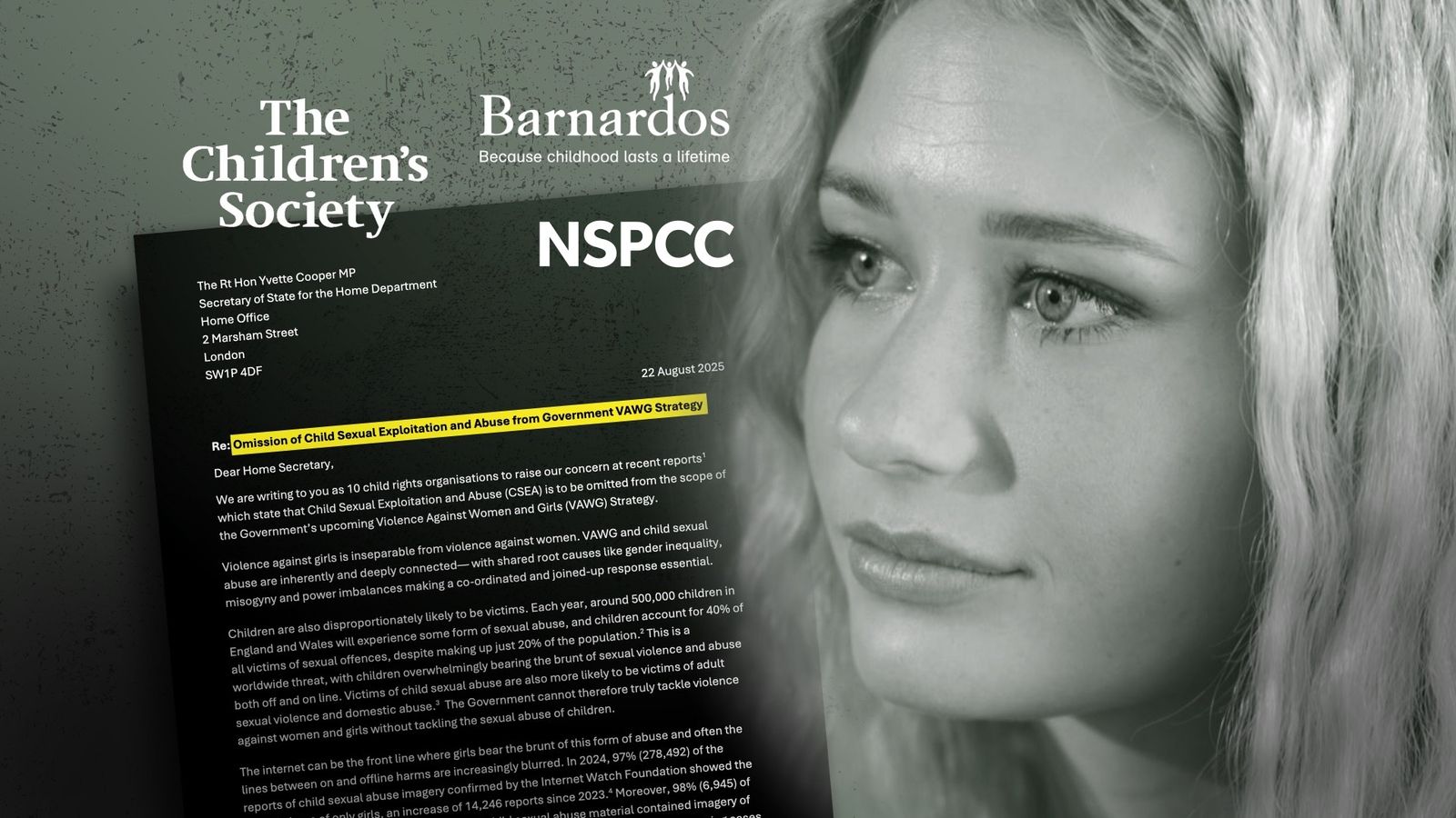 Urgent letter to home secretary over violence against women and girls strategy - as it omits child abuse | UK News